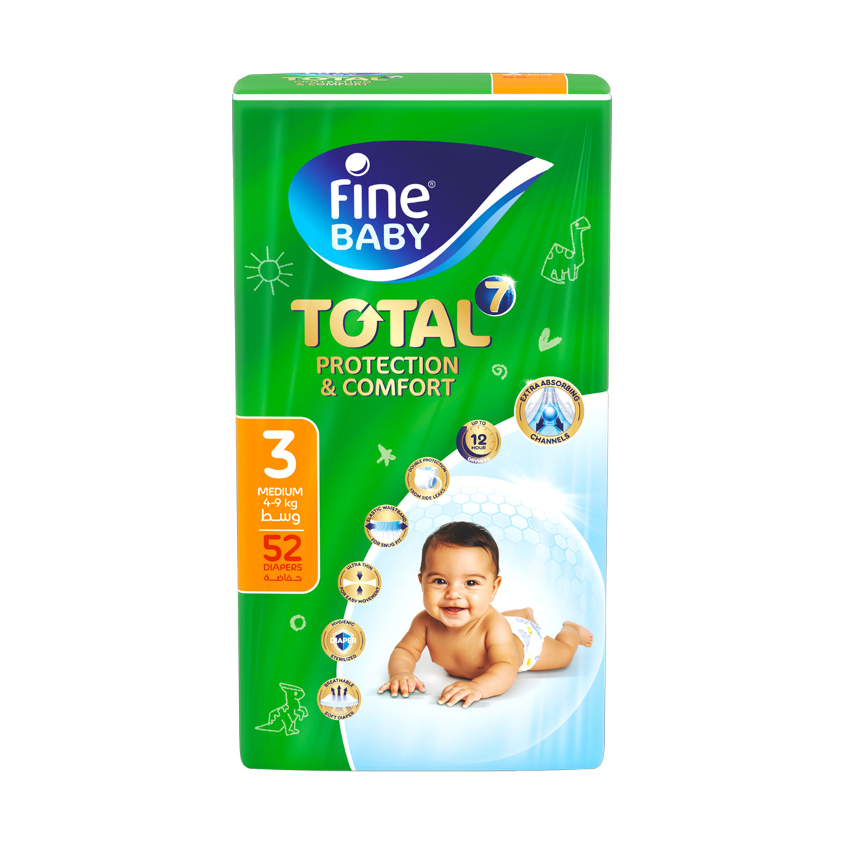 Fine Baby Total Protection and Comfort (Size 3, Medium, 4-9 Kg, 52 Diapers)